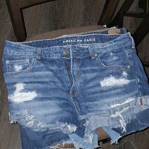 American Eagle Outfitters Blue Distressed Jean Shorts